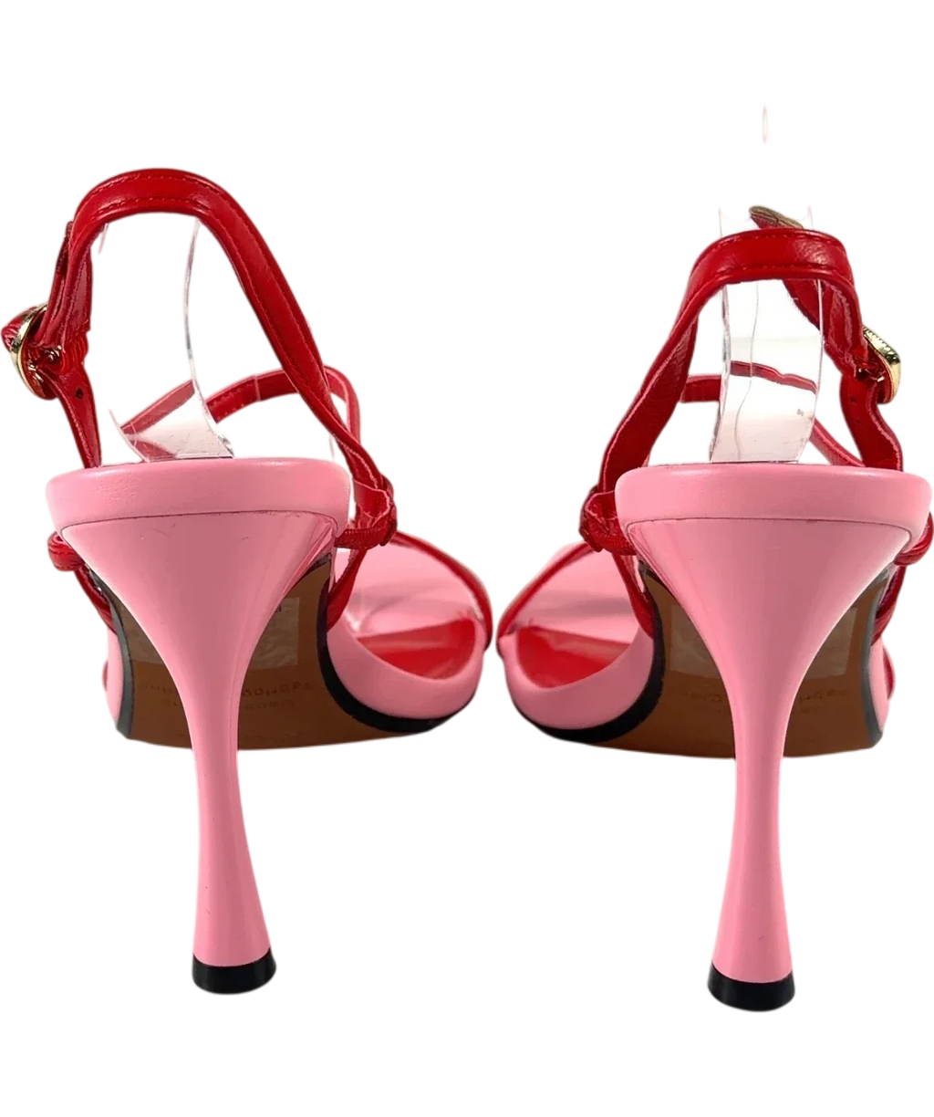 River Island Pink Red Open Back Heeled Sandals, size UK 4 EU 37 👠 — back