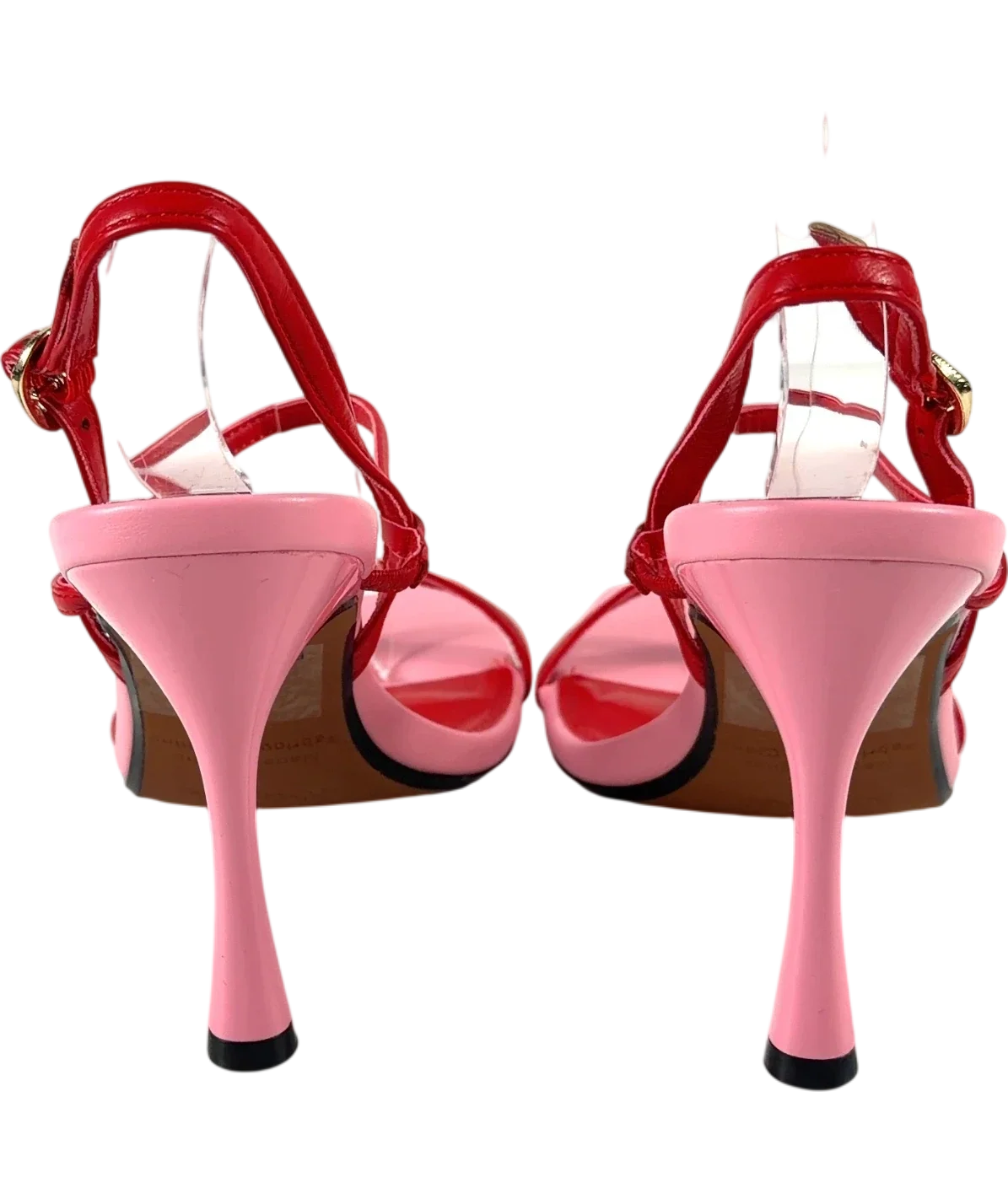 River Island Pink Red Open Back Heeled Sandals, size UK 4 EU 37 👠 — back