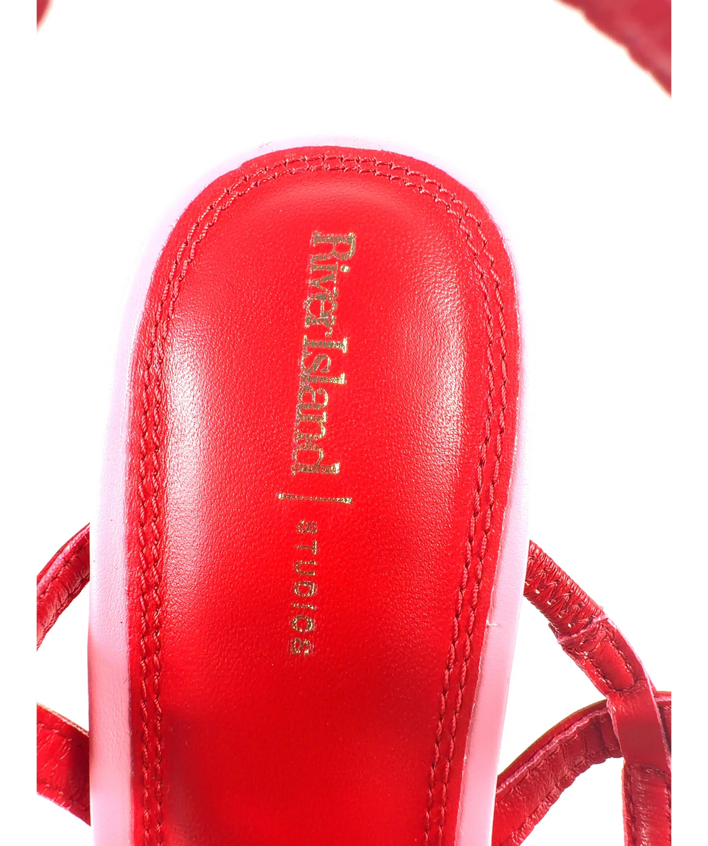 River Island Pink Red Open Back Heeled Sandals, size UK 4 EU 37 👠 — care label