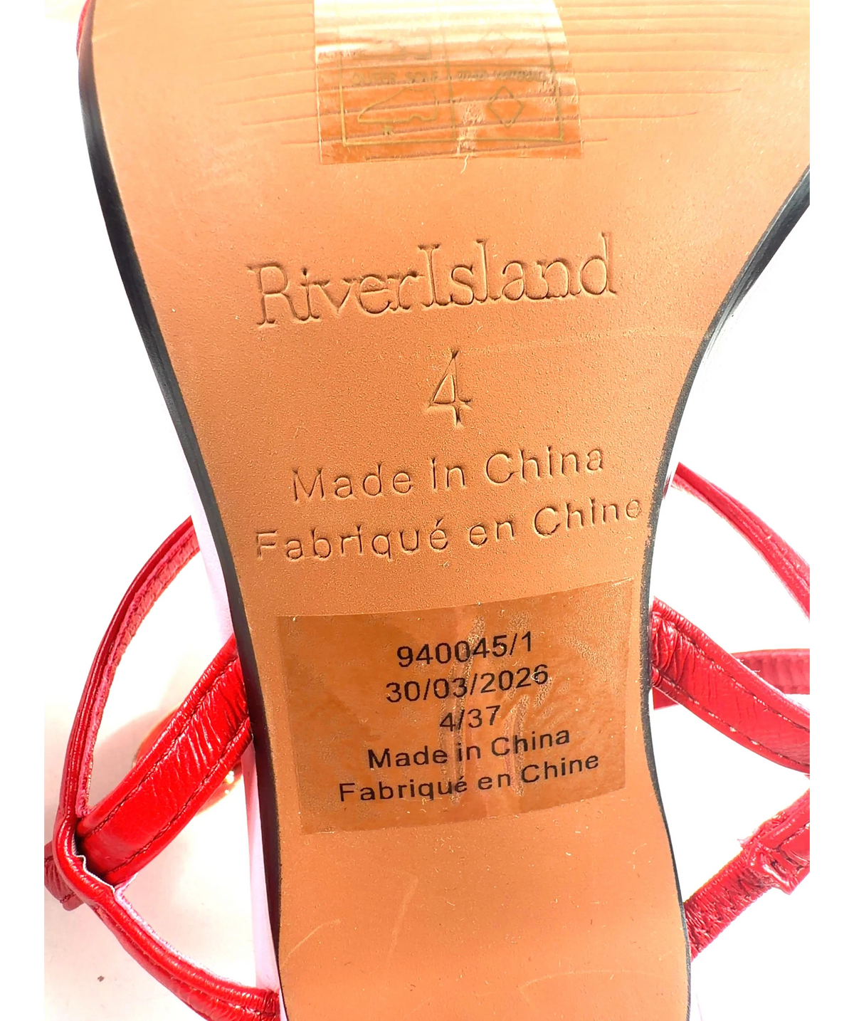 River Island Pink Red Open Back Heeled Sandals, size UK 4 EU 37 👠 — fabric detail