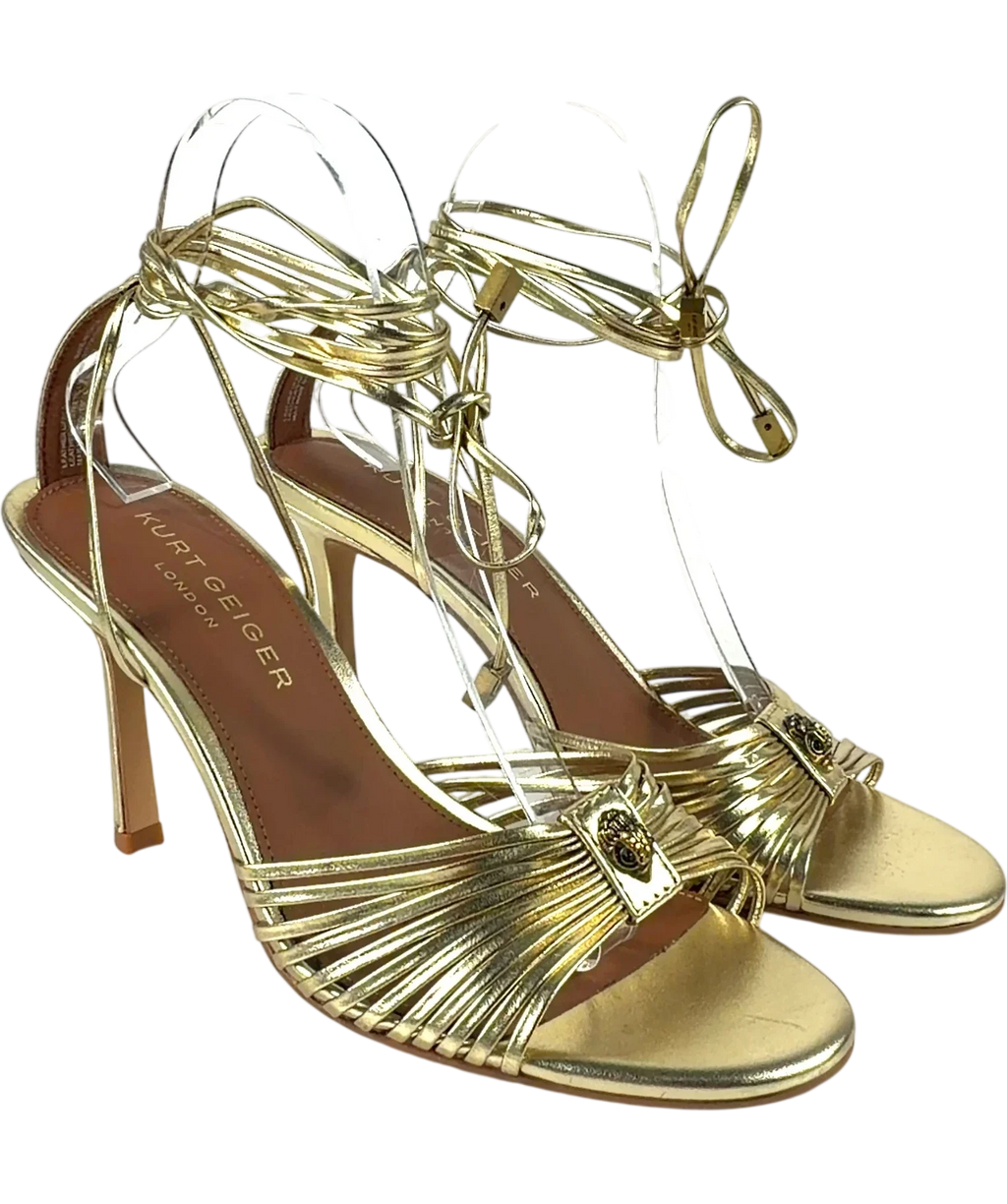 Kurt Geiger gold Multi Strap Tie Heel, size UK 6 EU 39 👠 — front