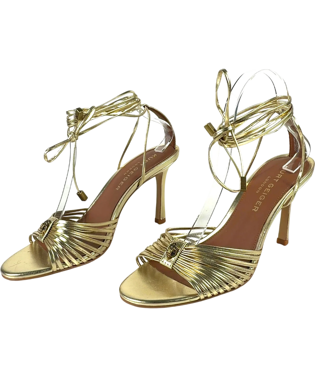 Kurt Geiger gold Multi Strap Tie Heel, size UK 6 EU 39 👠 — label