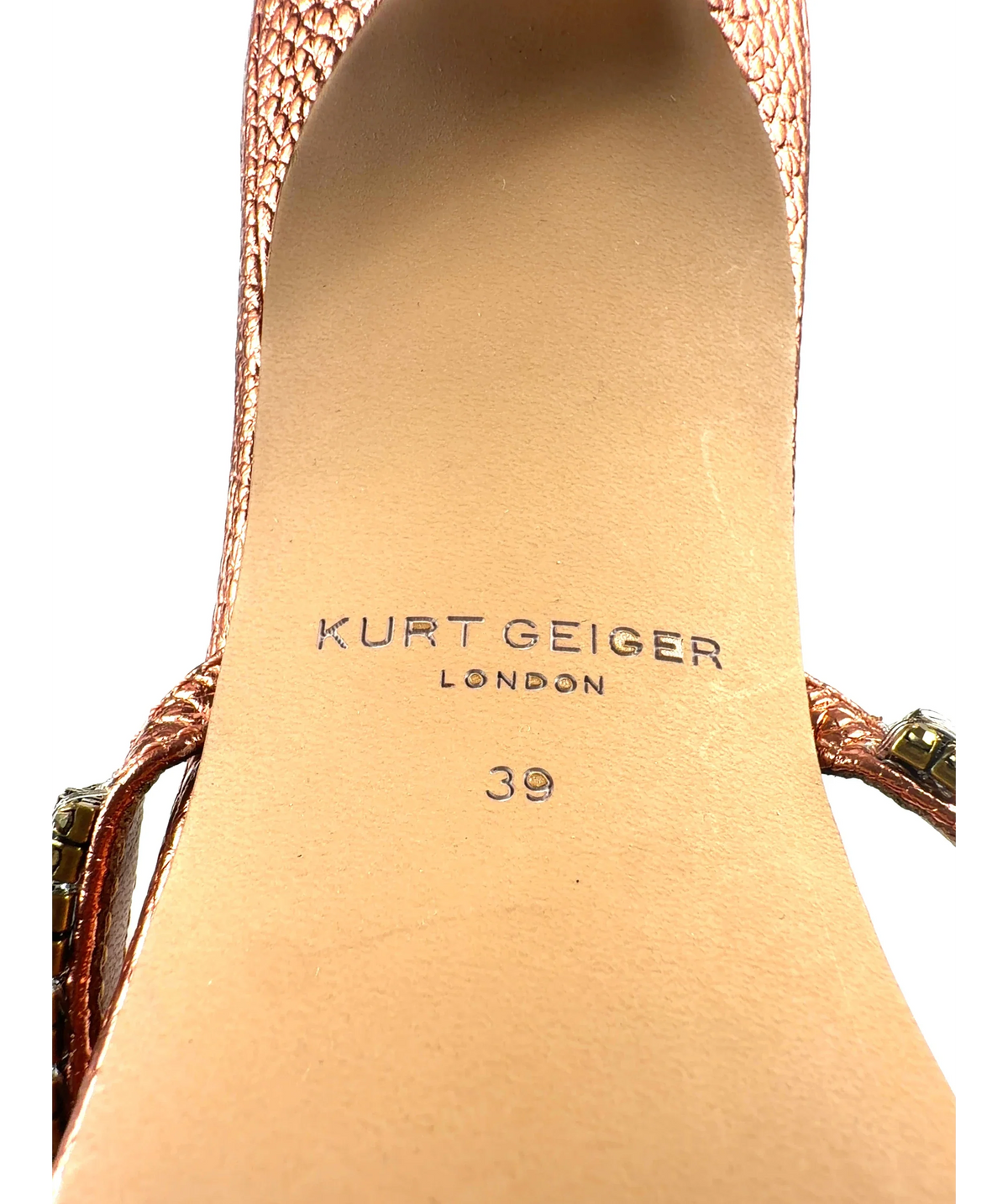 Kurt Geiger Metallic Crystal Strap Sandal 90, size UK 6 EU 39 👠 — care label
