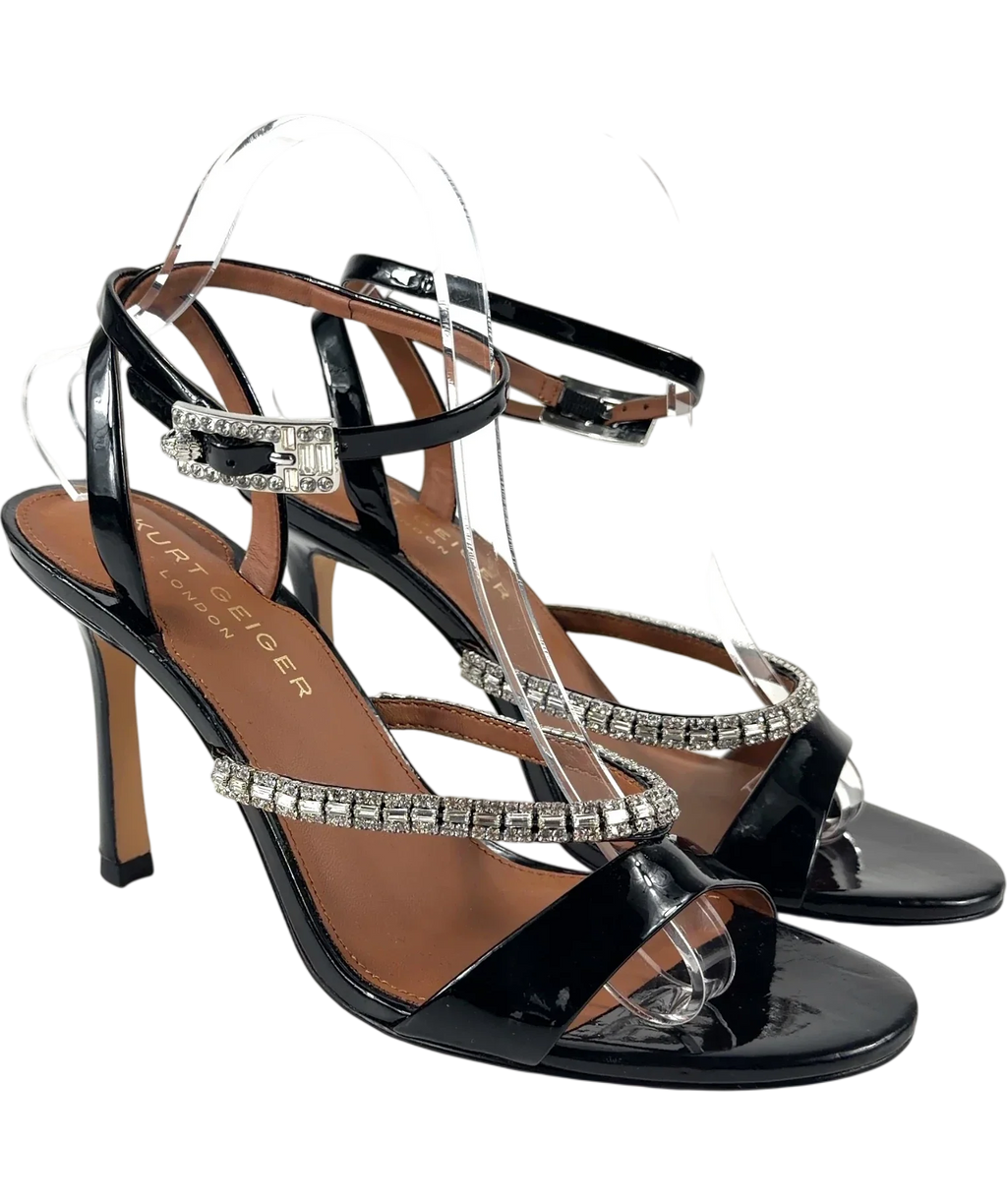 Kurt Geiger Black Crystal Strap Sandal 90, size UK 6 EU 39 👠 — front