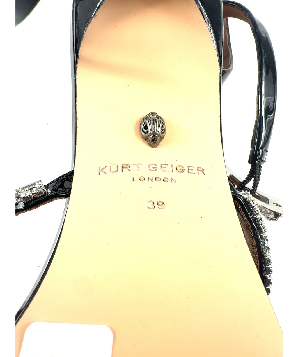 Kurt Geiger Black Crystal Strap Sandal 90, size UK 6 EU 39 👠 — fabric detail