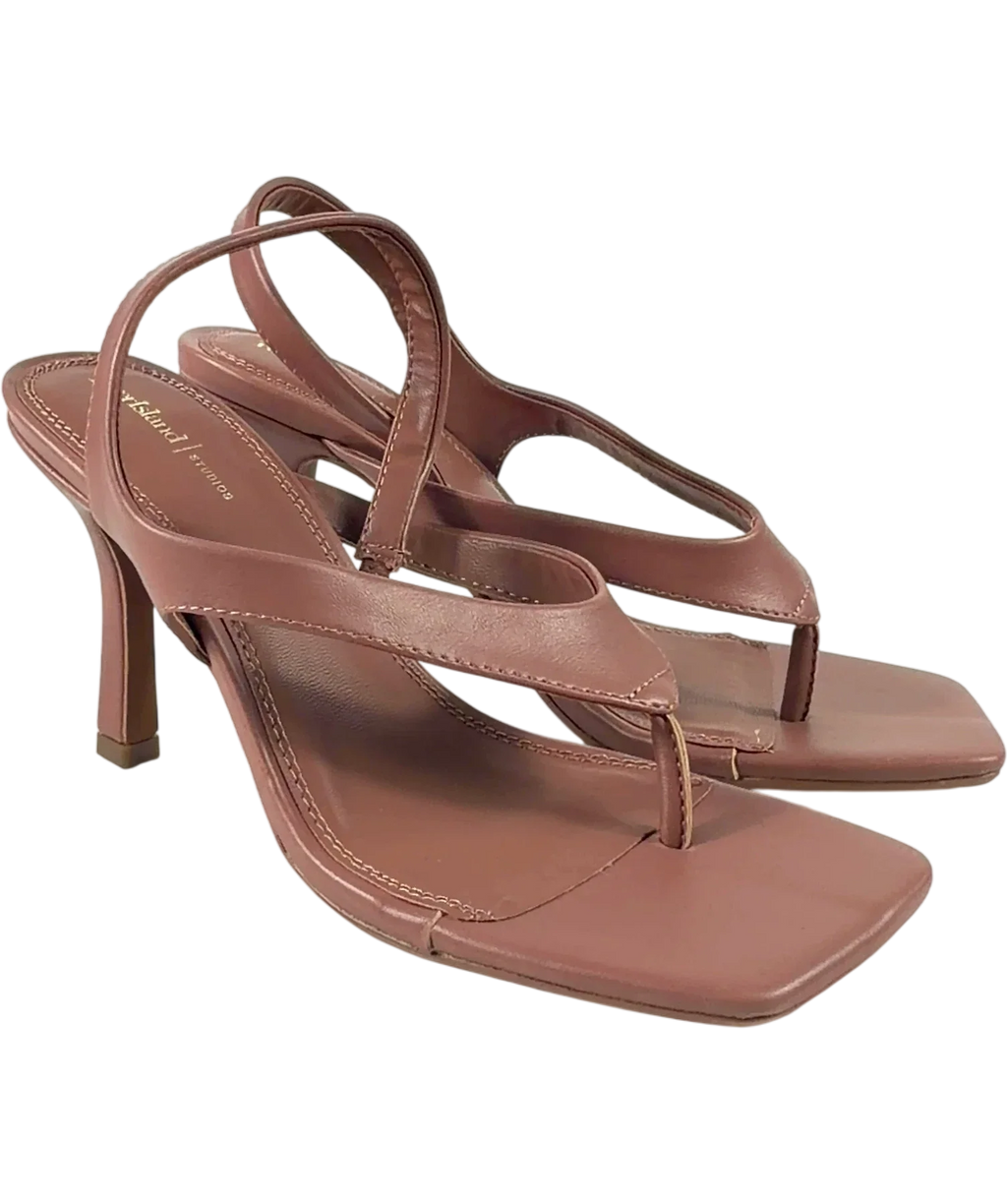 River Island Brown Pink Toe Thong Heeled Sandals, size UK 4 EU 37 👠 — front