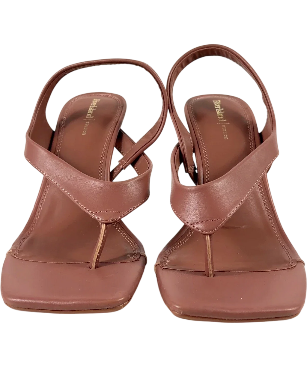 River Island Brown Pink Toe Thong Heeled Sandals, size UK 4 EU 37 👠 — detail
