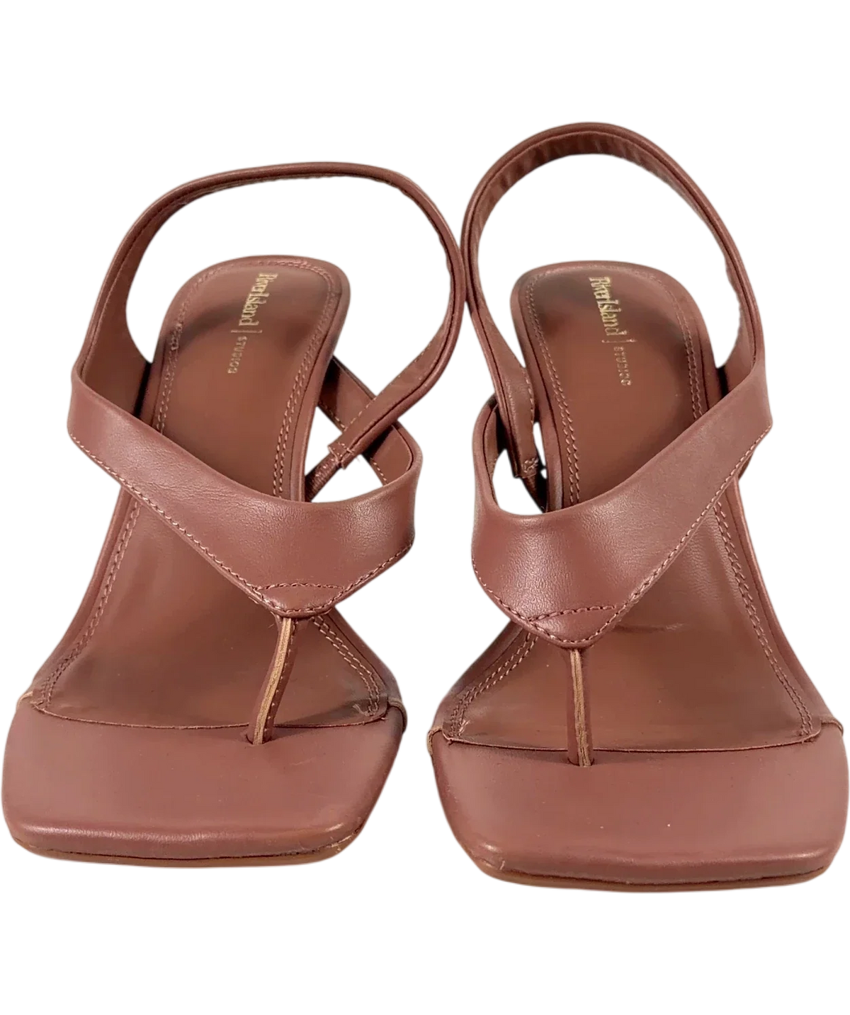River Island Brown Pink Toe Thong Heeled Sandals, size UK 4 EU 37 👠 — detail