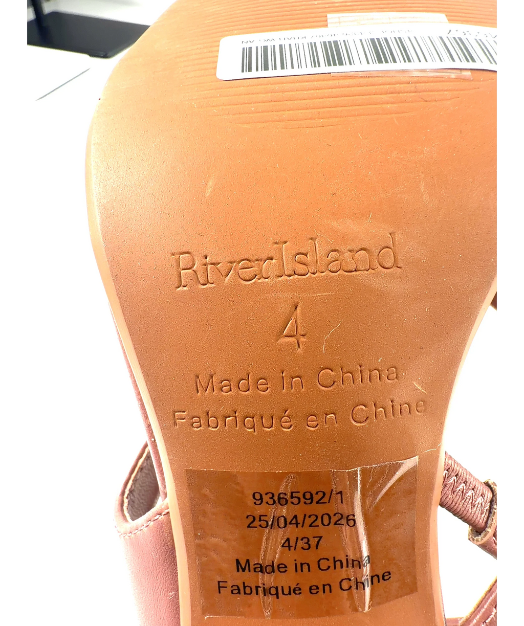 River Island Brown Pink Toe Thong Heeled Sandals, size UK 4 EU 37 👠 — care label