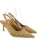 Daniel Beige woven metallic slingback kitten heel, size UK 4 EU 37 👠 — front