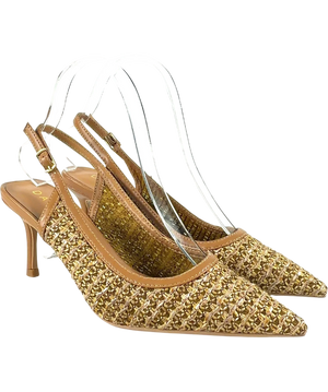 Daniel Rachel Tan Woven Sling Back Heeled Court Shoes UK 4