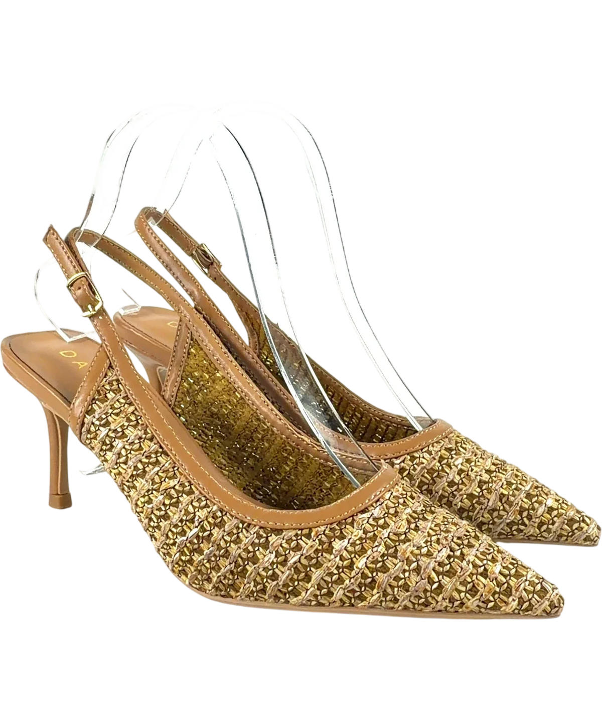 Daniel Beige woven metallic slingback kitten heel, size UK 4 EU 37 👠 — front