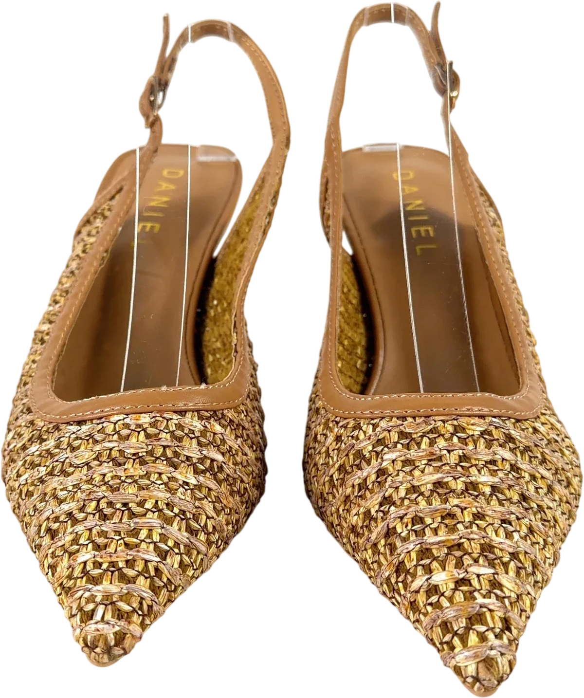 Daniel Beige woven metallic slingback kitten heel, size UK 4 EU 37 👠 — detail