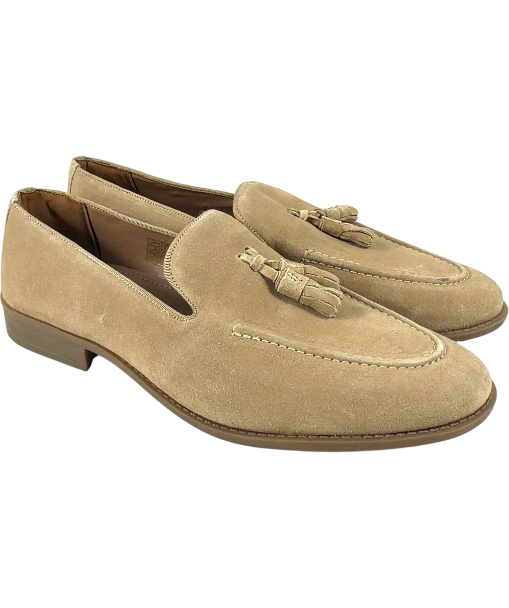 River Island Beige Suede Tassel Loafers, size UK 10 EU 44 👞 — front