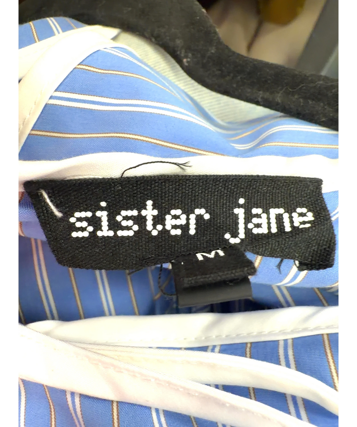 Sister Jane Blue Tulip Stripe Mini Dress, size UK M — detail