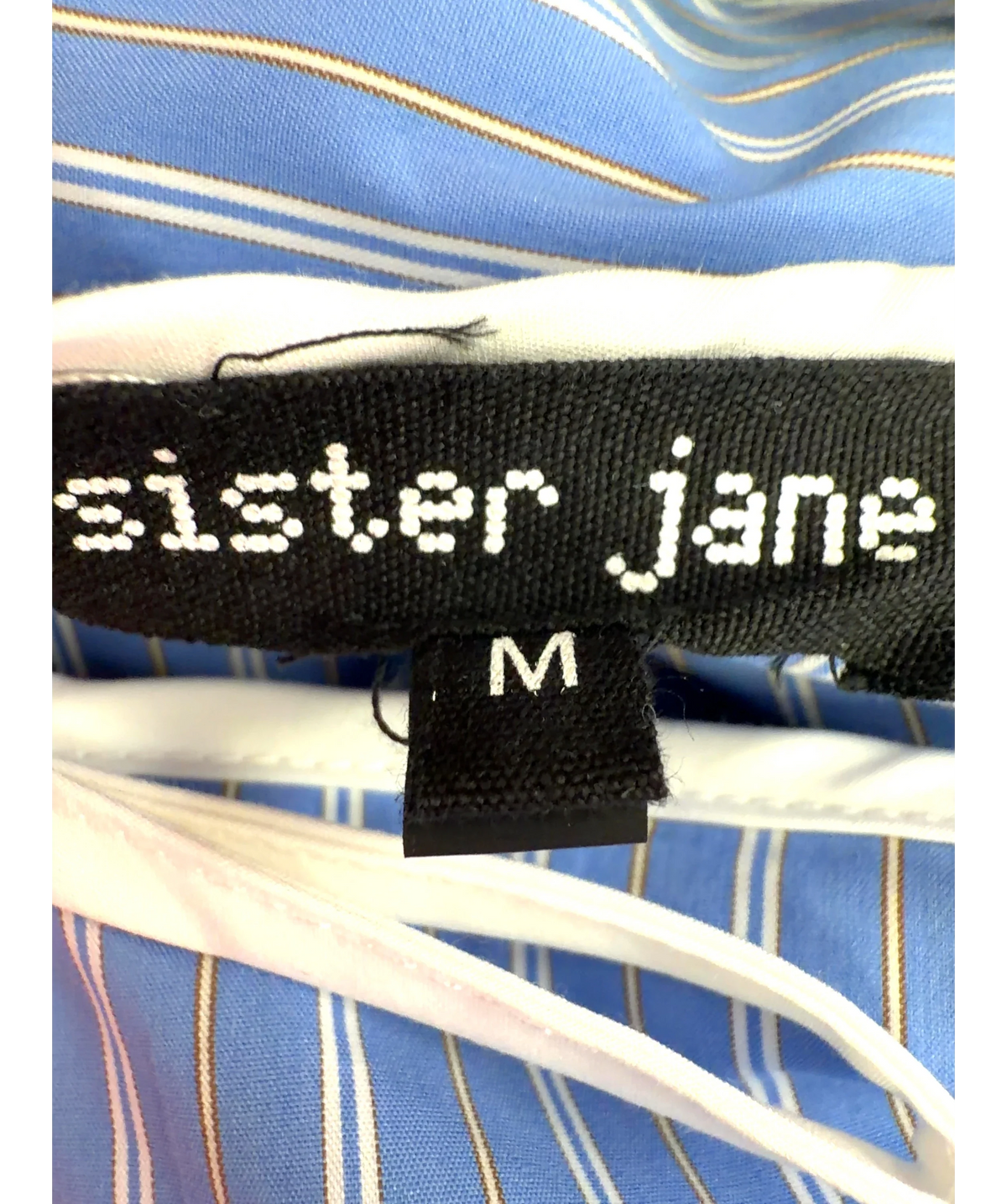 Sister Jane Blue Tulip Stripe Mini Dress, size UK M — care label