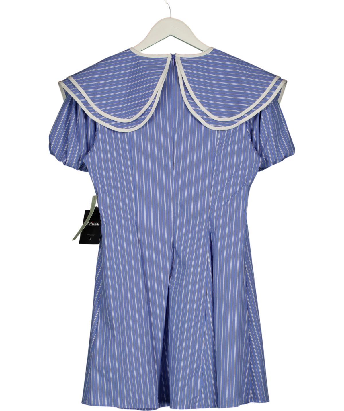 Sister Jane Blue Tulip Stripe Mini Dress, size UK M — back