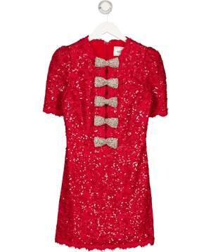 Nicky Hilton x Rebecca Vallance Leyla Short Sleeve Sequin Bow Mini Dress Red  UK 8