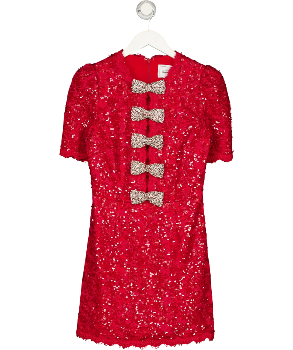 Nicky Hilton x Rebecca Vallance Red Leyla Short Sleeve Sequin Mini Dress, size UK 8 — front