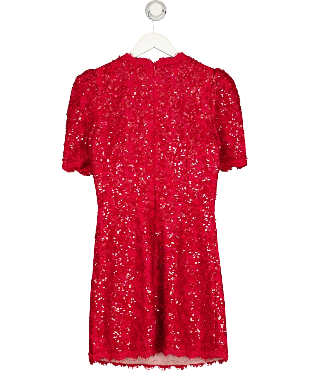Nicky Hilton x Rebecca Vallance Red Leyla Short Sleeve Sequin Mini Dress, size UK 8 — back