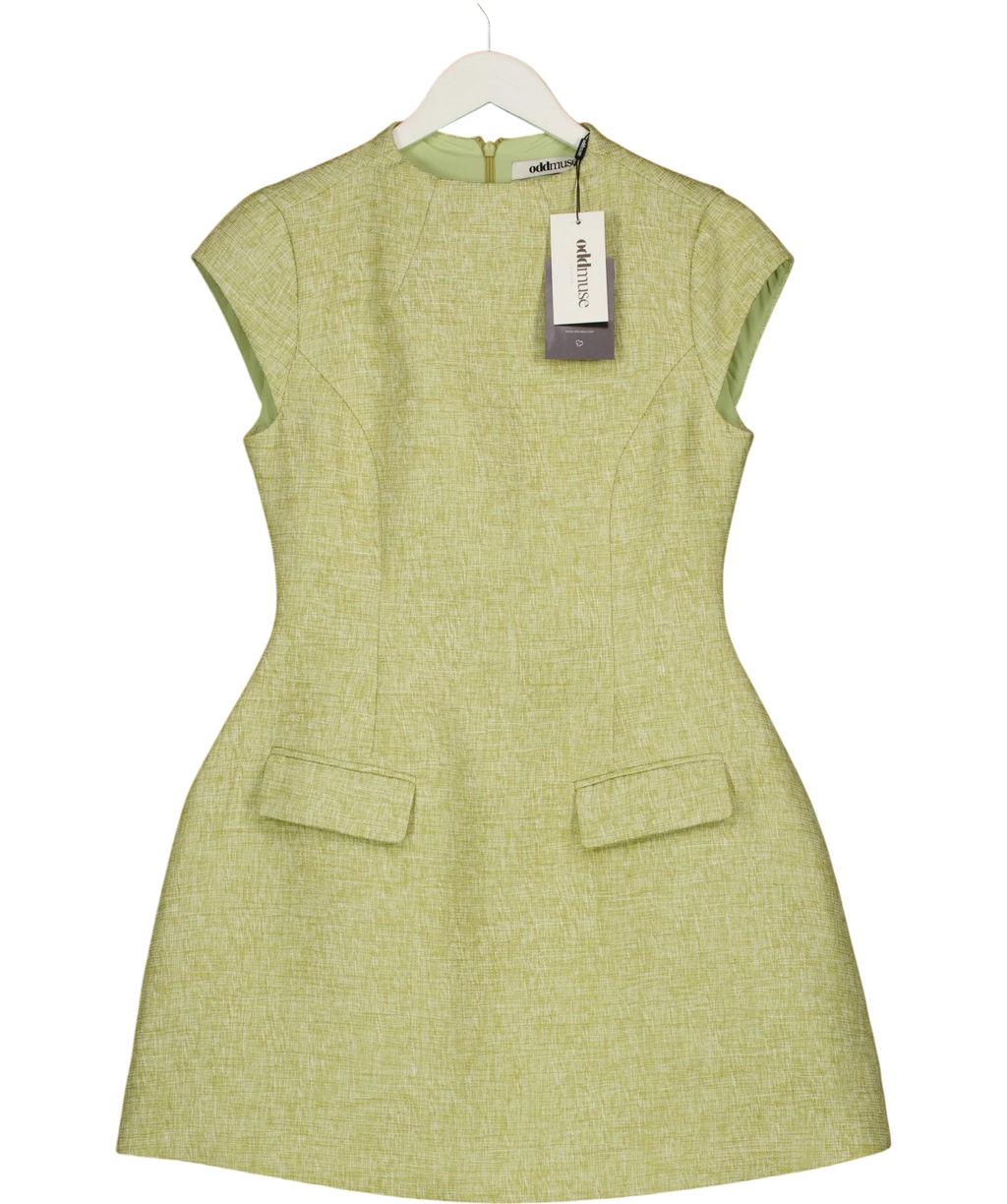 ODD MUSE Green Tweed Cap Sleeve Mini Dress, size UK M — front
