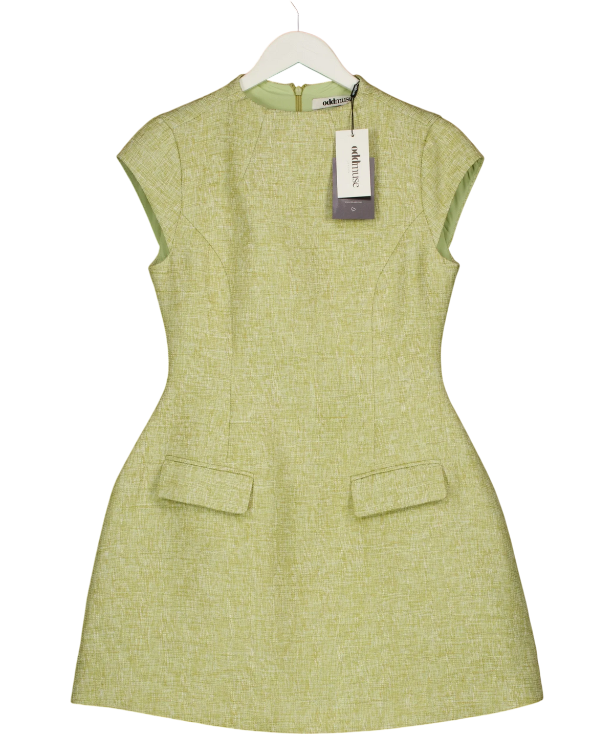 ODD MUSE Green Tweed Cap Sleeve Mini Dress, size UK M — front