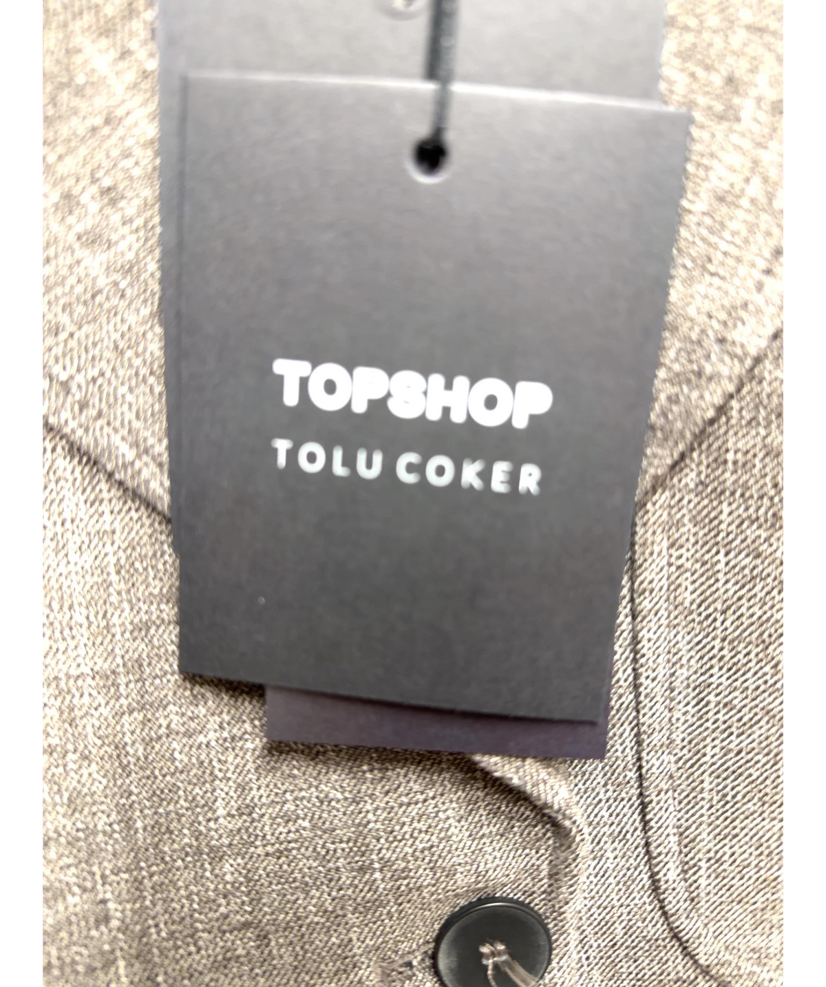 TOPSHOP Brown Tolu Coker x Topshop cinched 80s blazer in taupe (top) and Tolu Coker x Topshop tailored trouser in t… — detail