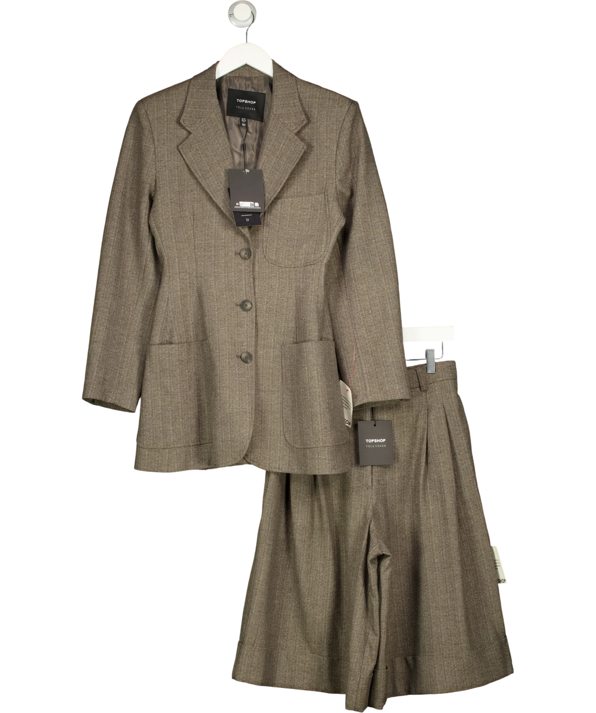 TOPSHOP Brown Tolu Coker x Topshop cinched 80s blazer in taupe (top) and Tolu Coker x Topshop tailored trouser in ta… — front