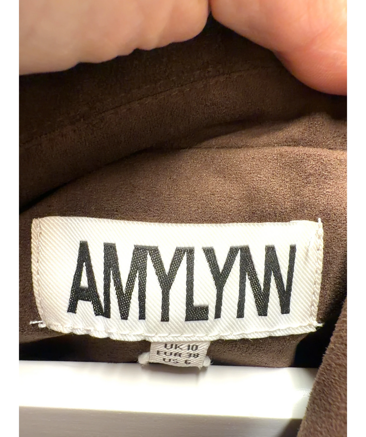 Amy Lynn London Brown Rina Smocked-Waist Faux-Suede Jacket and Suki Faux Suede Asymmetric Maxi/Midi Skirt, size UK… — detail
