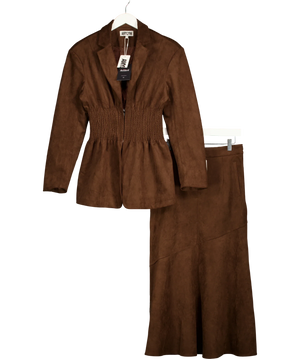 Amy Lynn London Brown Faux Suede  Rina Jacket &  Suki Midi Skirt Set UK 10