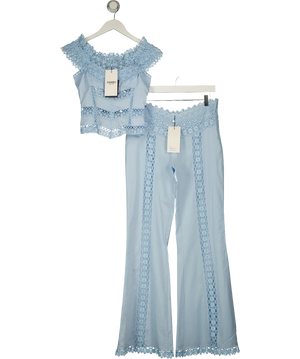 Charo Ruiz Ibiza Blue Elisette Off-the-Shoulder Top &  Vianora Flared trouser set  UK S