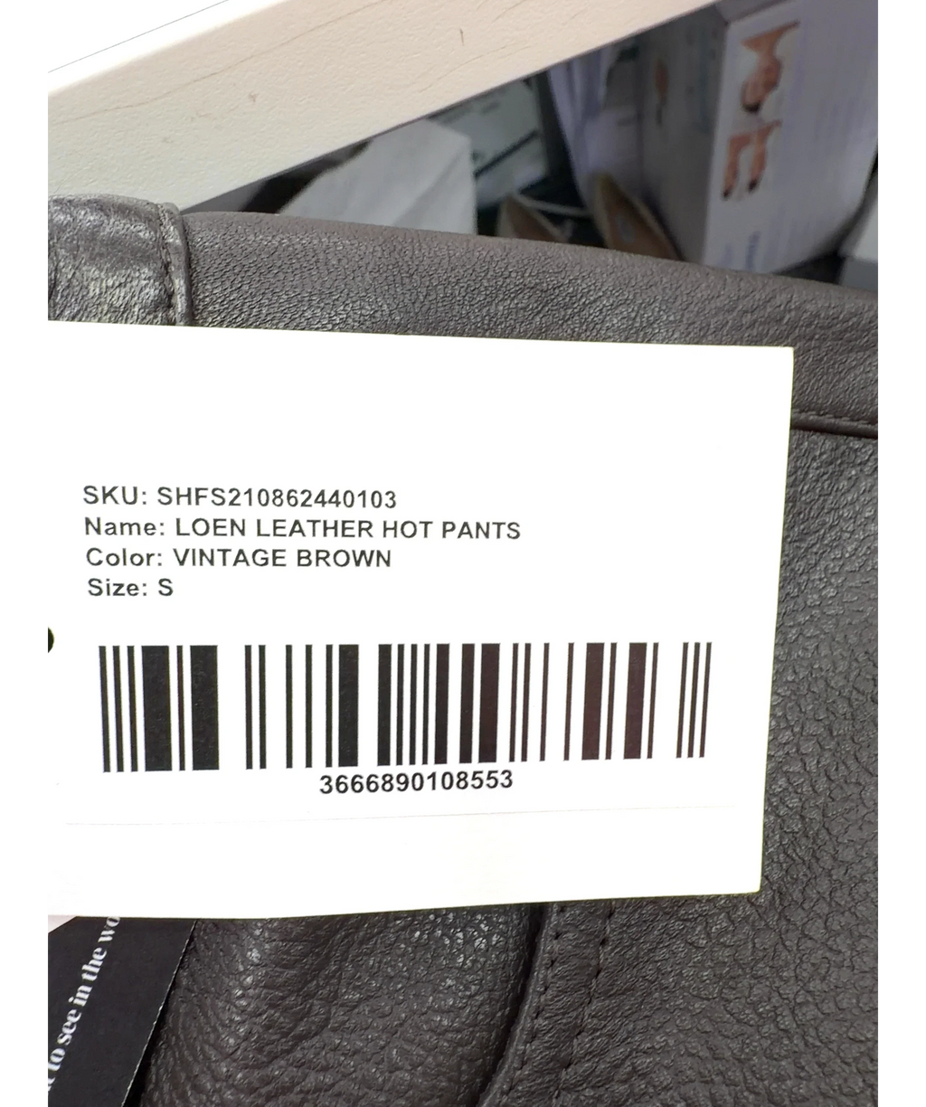THE FRANKIE SHOP Brown Loen Leather Hot Pants, size UK S — care label