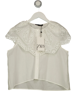 Zara Sleeveless Embroidered Eyelet Collar Blouse White UK M