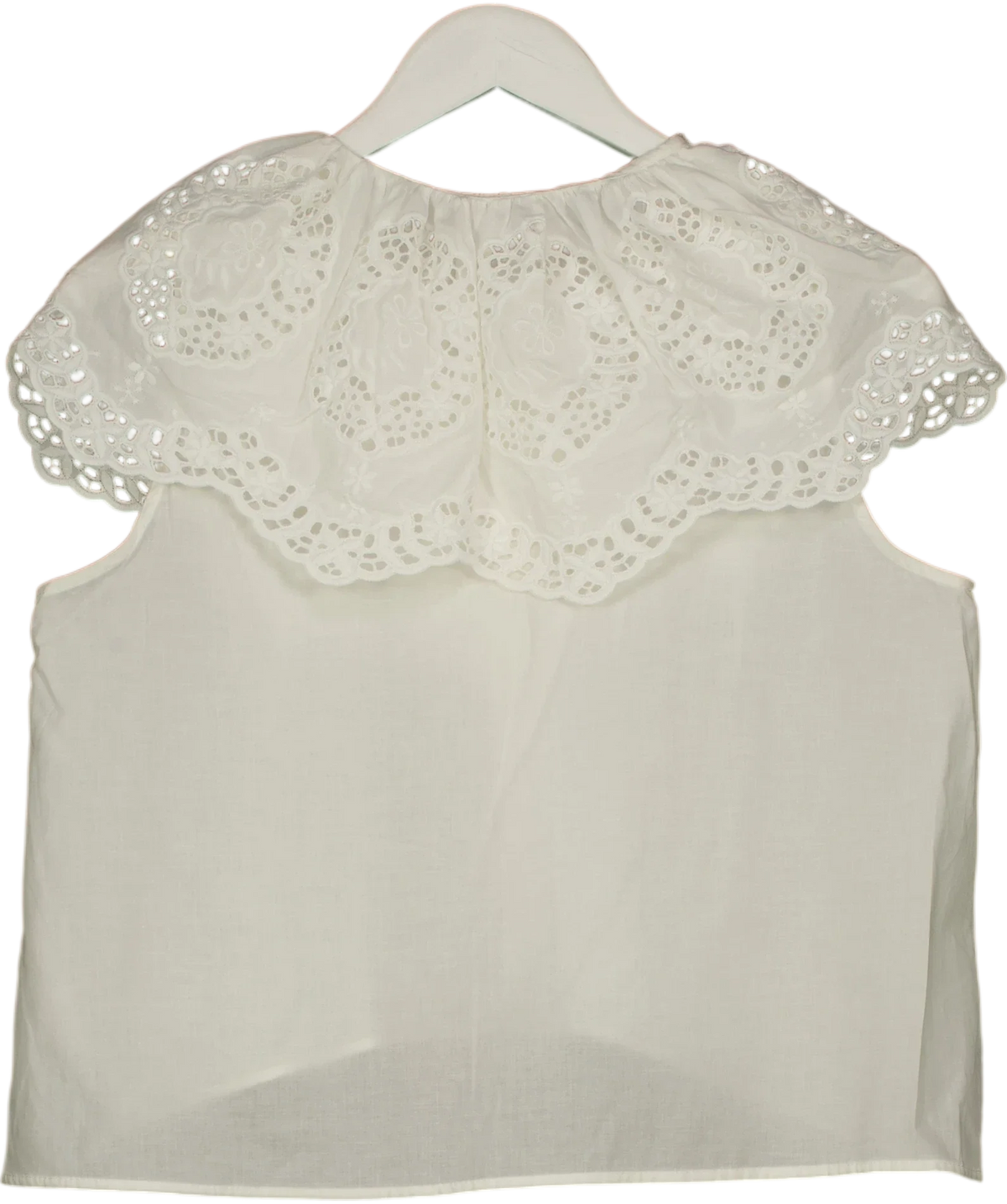 ZARA White sleeveless embroidered eyelet collar blouse, size UK M — back