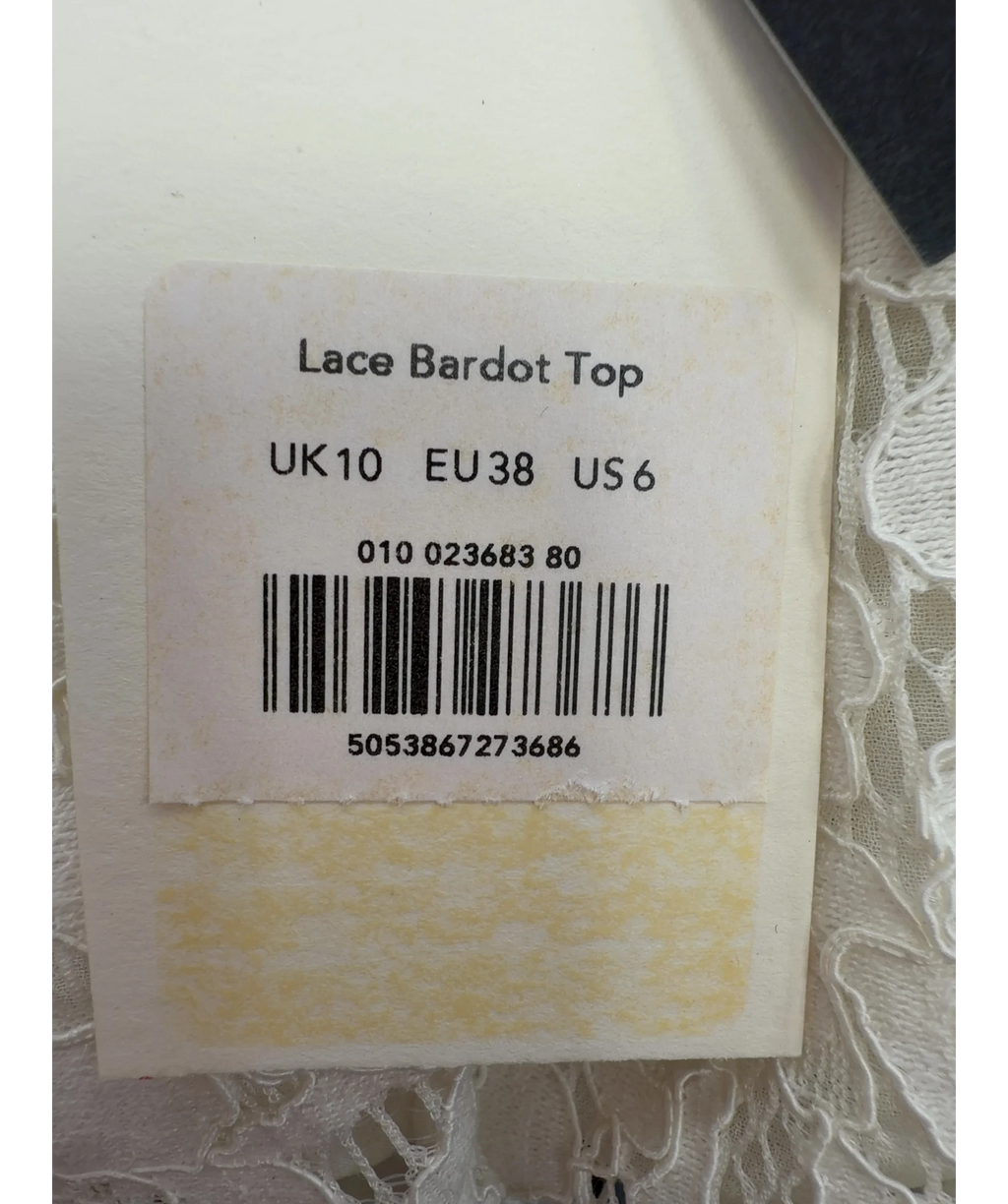 Whistles White Lace Bardot Top, size UK 10 — care label