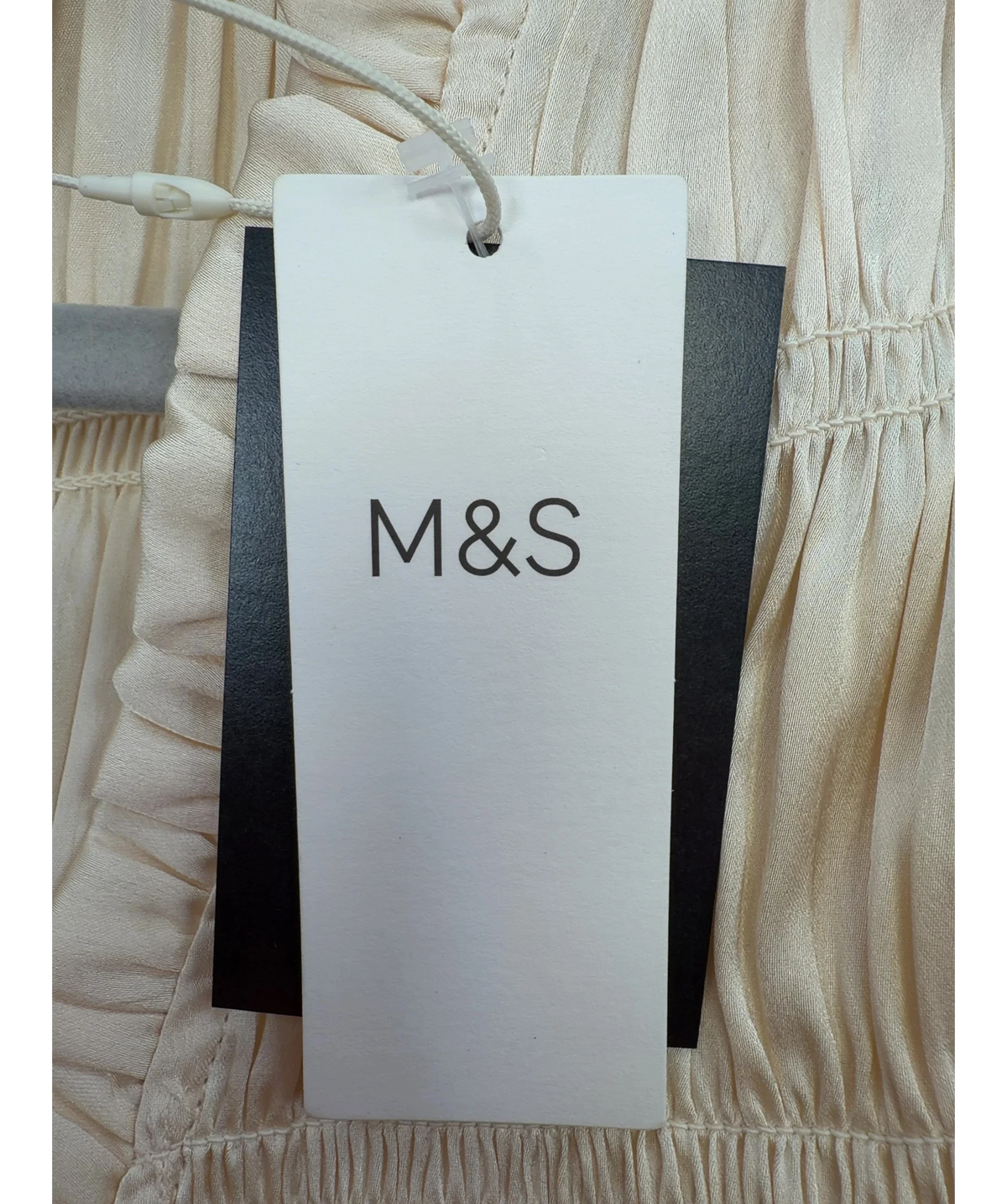 M&S Cream smocked lace-trim peplum blouse, size UK 12 — detail