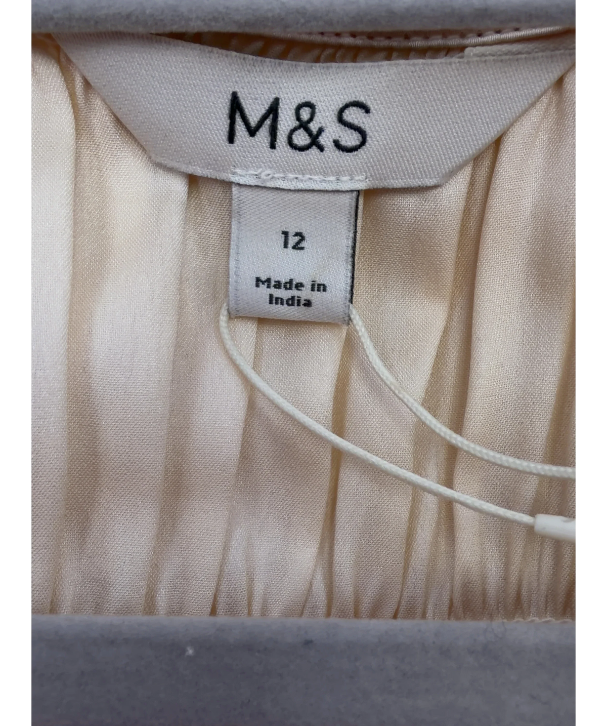 M&S Cream smocked lace-trim peplum blouse, size UK 12 — care label