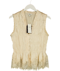 M&S Cream smocked lace-trim peplum blouse, size UK 12 — front