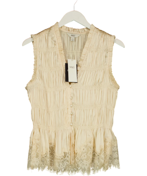 M&S Smocked Lace-Trim Peplum Blouse Cream UK 12