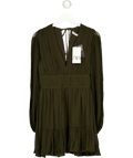 ZARA Brown green pleated dress, size UK M — front