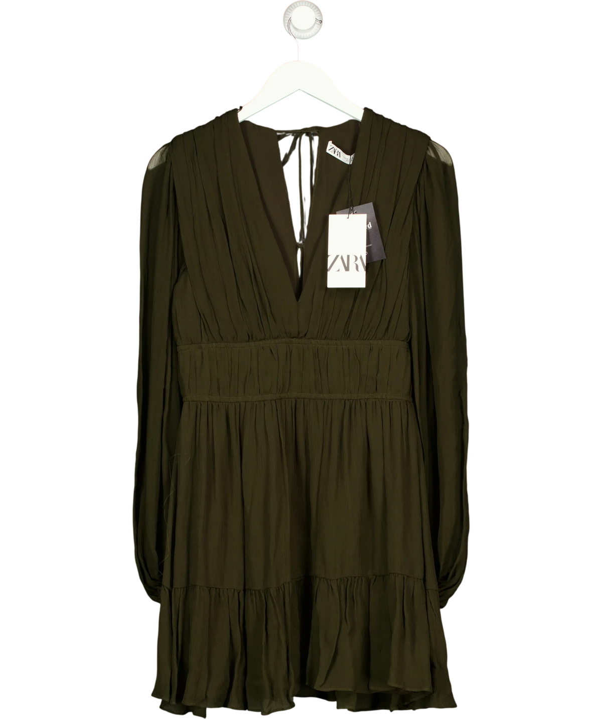 ZARA Brown green pleated dress, size UK M — front