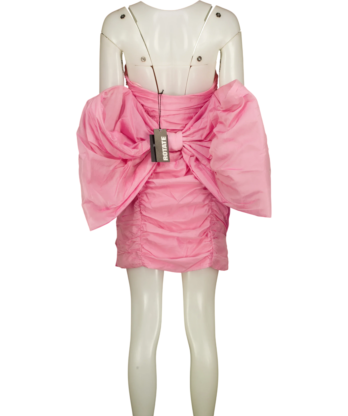 ROTATE Pink Sheer Satin Bow Dress, size UK 8 — back