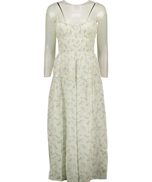 DOEN Brigide White & Blue Floral Smocked Midi Dress UK S