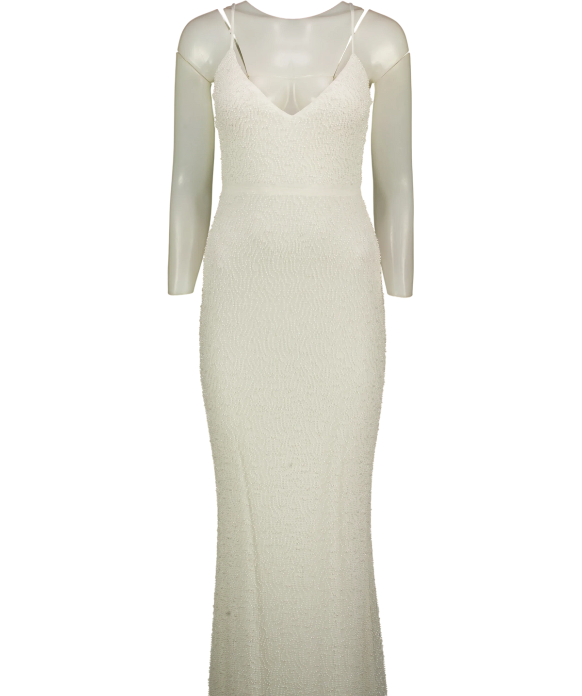 Windsor White Rani Sleeveless Strappy Open-Back Beaded Mermaid Dress, size UK M — front