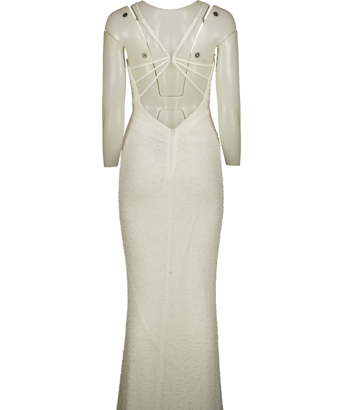 Windsor White Rani Sleeveless Strappy Open-Back Beaded Mermaid Dress, size UK M — back