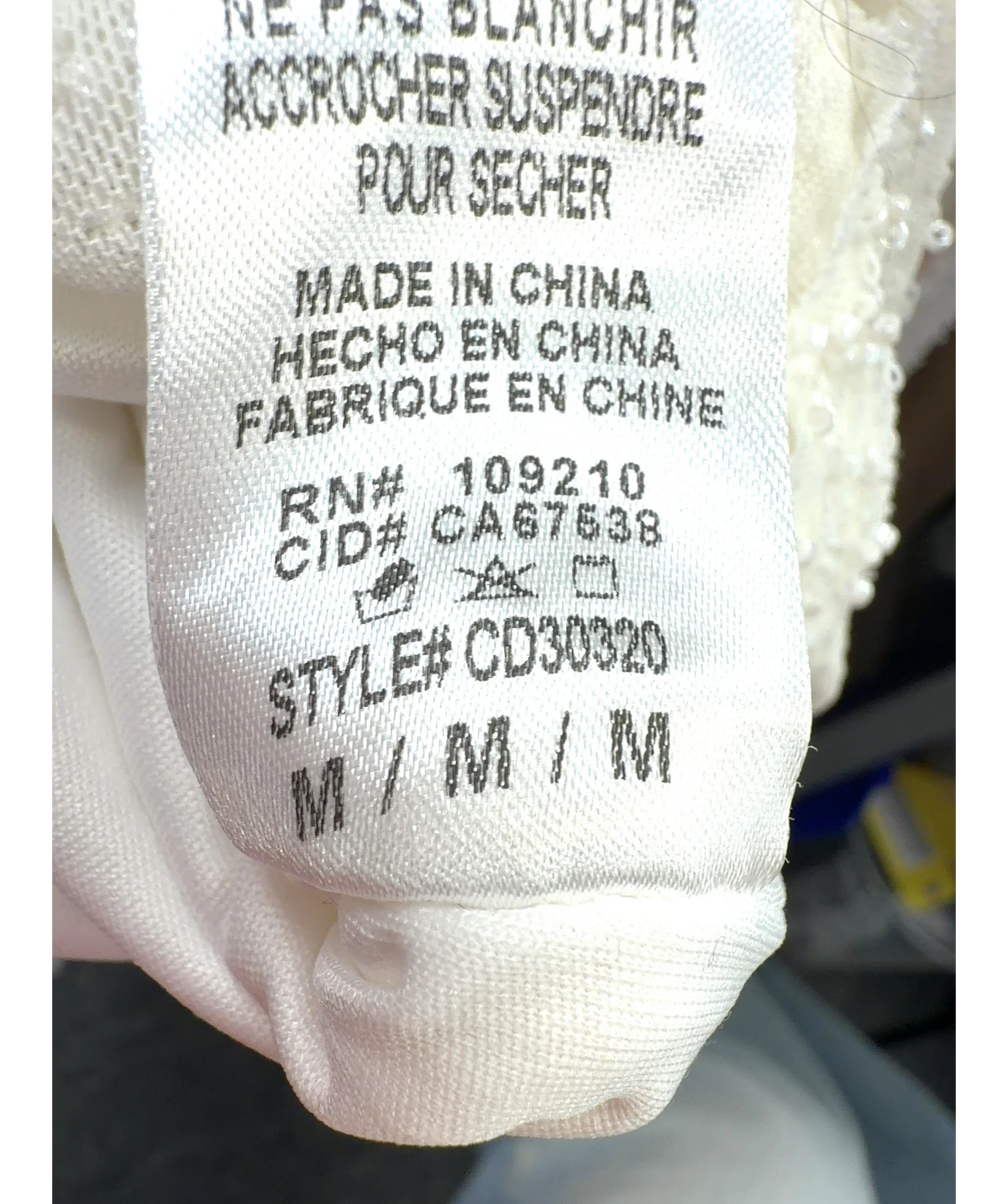 Windsor White Colour, size UK M — care label