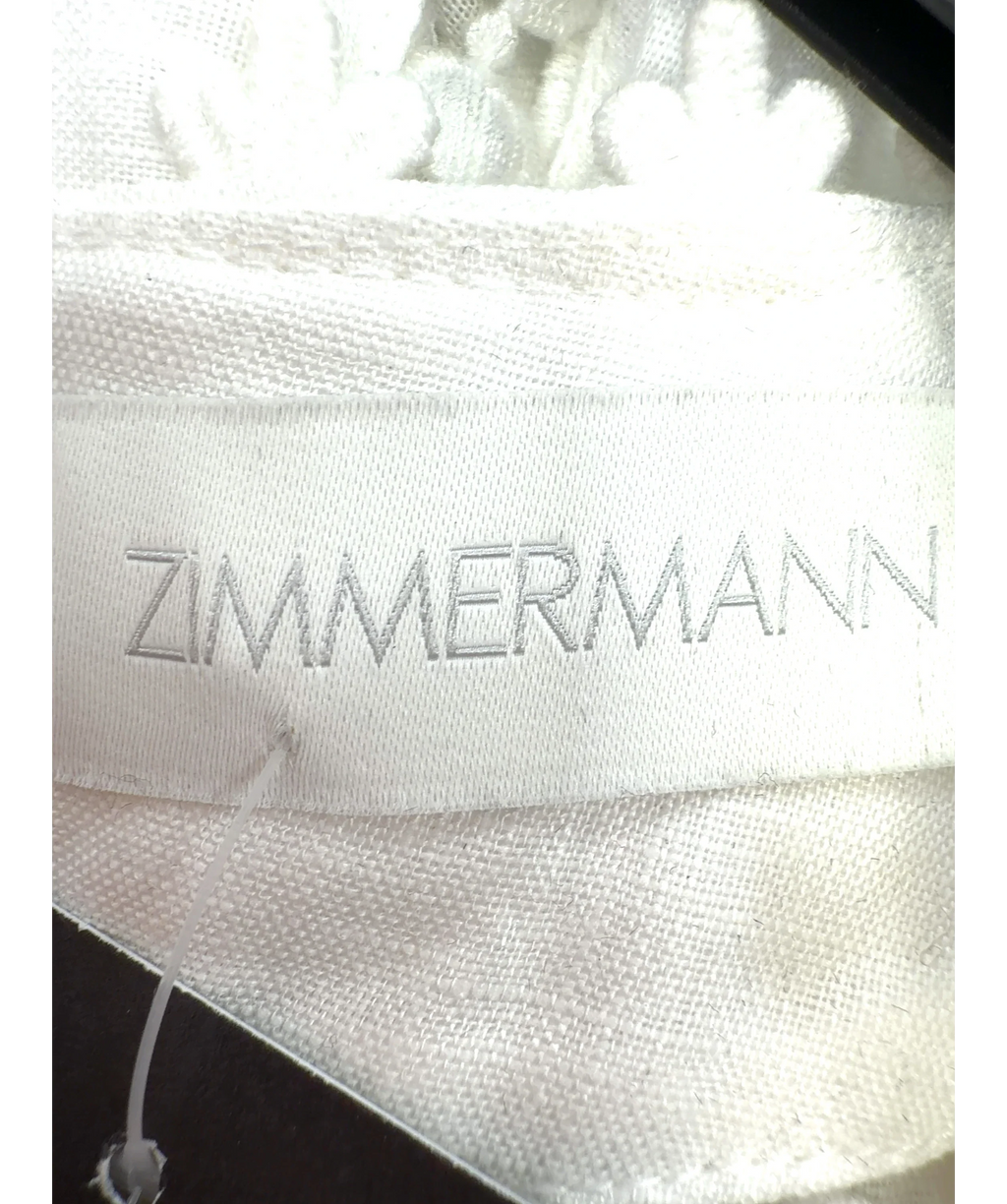 Zimmermann White Pop Embroidered / Trimmed Linen Mini Dress, size UK 14 — detail