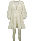 Zimmermann White Pop Embroidered / Trimmed Linen Mini Dress, size UK 14 — front