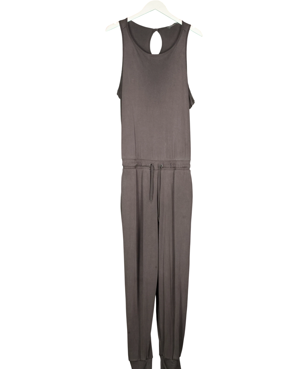 GOOD MOVE Grey Modal Rich Ribbed Relaxed Jumpsuit, size UK 18 — front
