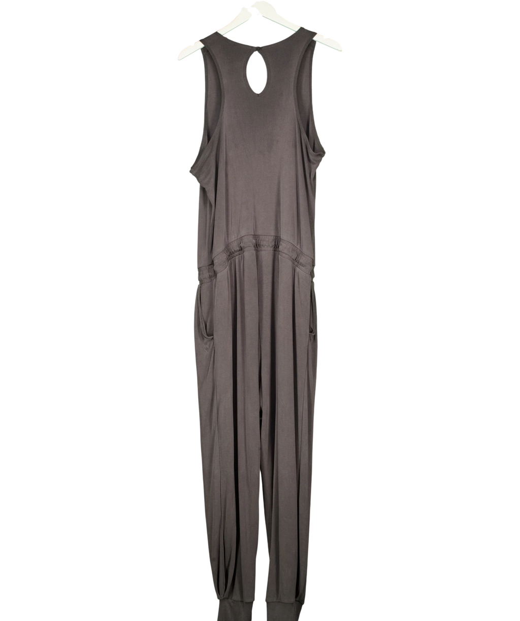 GOOD MOVE Grey Modal Rich Ribbed Relaxed Jumpsuit, size UK 18 — back